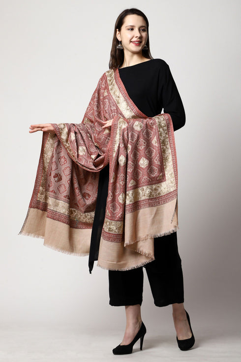 Women's Aari Embroidery Jammawar Wool Shawl